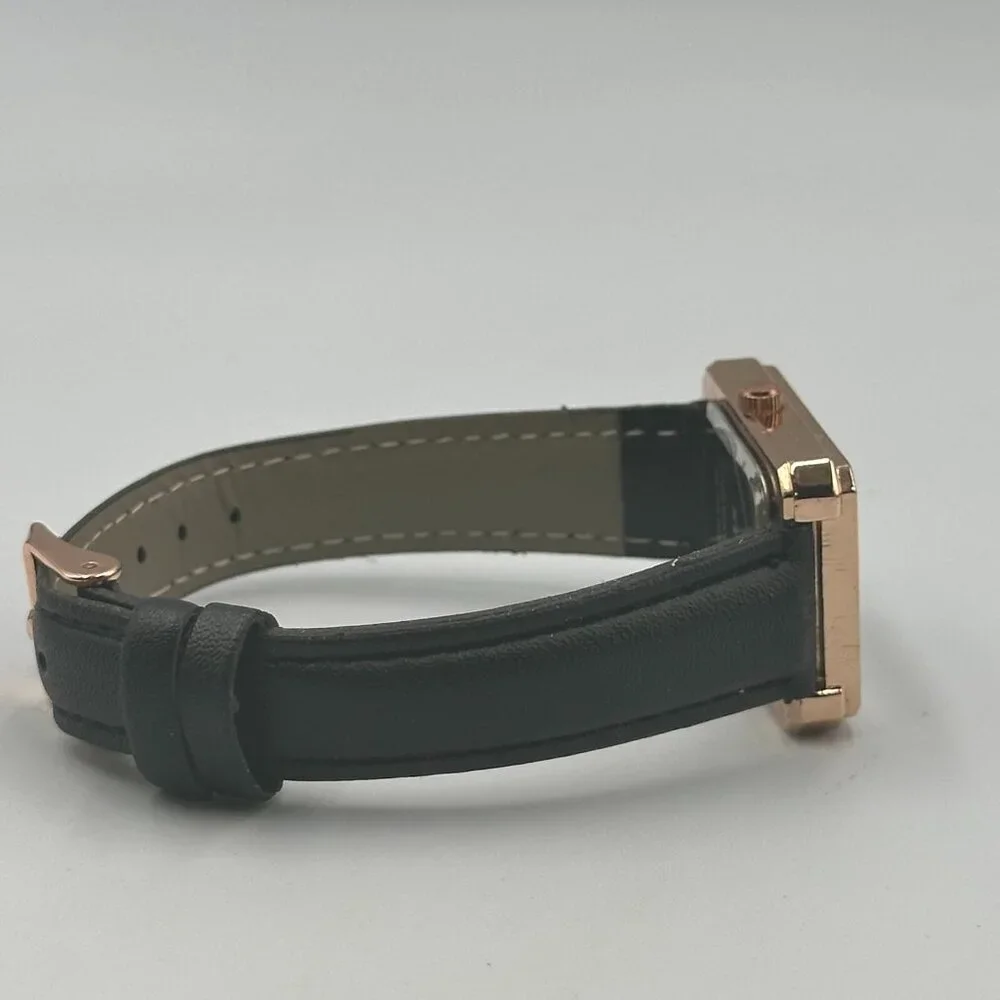 Strada Watch Women Rose Gold Tone Black Dial Crystal Bezel New Battery 9